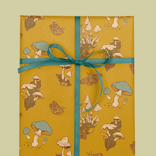 Load image into Gallery viewer, Recyclable Gift Wrap / Wrapping Paper: Mushrooms (Mustard &amp;: Plastic Wrapped
