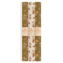 Load image into Gallery viewer, Recyclable Gift Wrap / Wrapping Paper: Mushrooms (Green &amp; Cr: Plastic Wrapped
