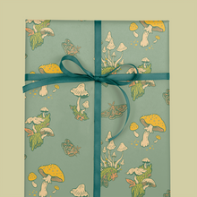 Load image into Gallery viewer, Recyclable Gift Wrap / Wrapping Paper: Mushrooms (Mustard &amp;: Plastic Wrapped
