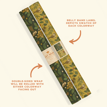 Load image into Gallery viewer, Recyclable Gift Wrap Yuletide Chickadee (Black &amp; Mustard): Plastic Wrapped
