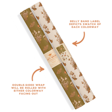 Load image into Gallery viewer, Recyclable Gift Wrap / Wrapping Paper: Mushrooms (Green &amp; Cr: Plastic Wrapped
