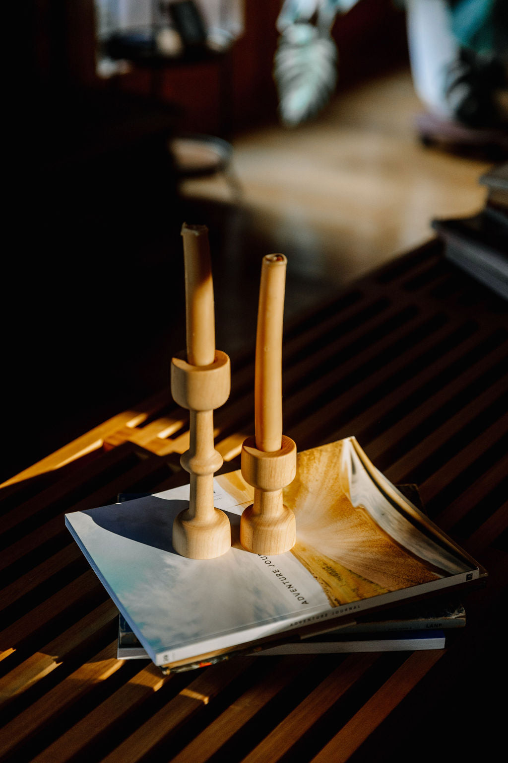 Contemporary Wood Turned Modern Maple Candle Stick Set