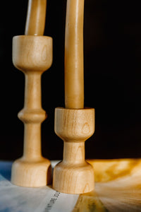 Contemporary Wood Turned Modern Maple Candle Stick Set