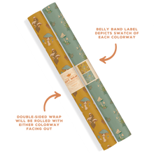 Load image into Gallery viewer, Recyclable Gift Wrap / Wrapping Paper: Mushrooms (Mustard &amp;: Plastic Wrapped
