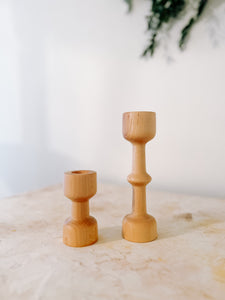 Contemporary Wood Turned Modern Maple Candle Stick Set