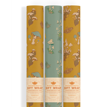 Load image into Gallery viewer, Recyclable Gift Wrap / Wrapping Paper: Mushrooms (Mustard &amp;: Plastic Wrapped
