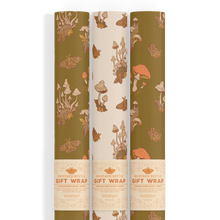 Load image into Gallery viewer, Recyclable Gift Wrap / Wrapping Paper: Mushrooms (Green &amp; Cr: Plastic Wrapped
