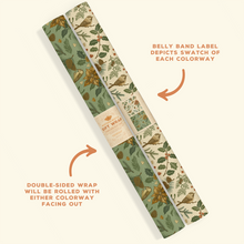 Load image into Gallery viewer, Recyclable Gift Wrap Yuletide Chickadee (White &amp; Green): Plastic Wrapped
