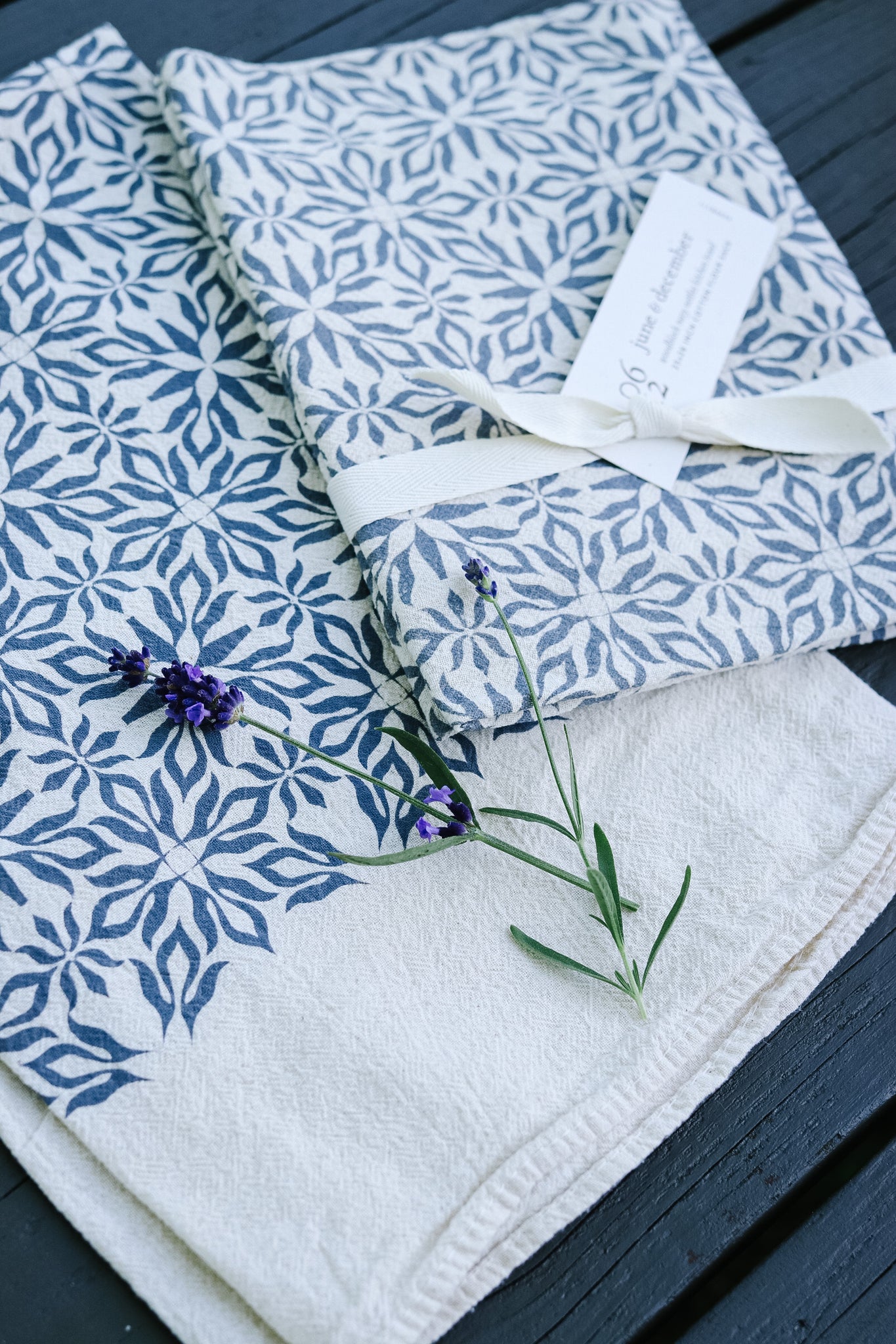 Navy Woodblock Nettles Towel | June & December