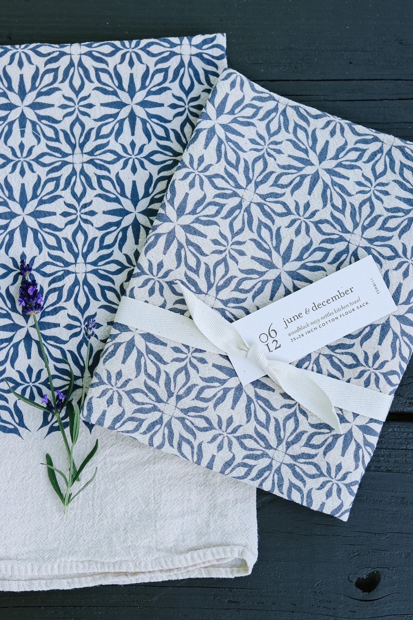 Navy Woodblock Nettles Towel | June & December