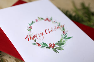 Christmas Card | Merry Christmas Watercolor Wreath