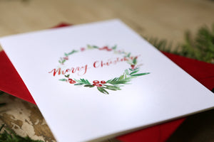 Christmas Card | Merry Christmas Watercolor Wreath