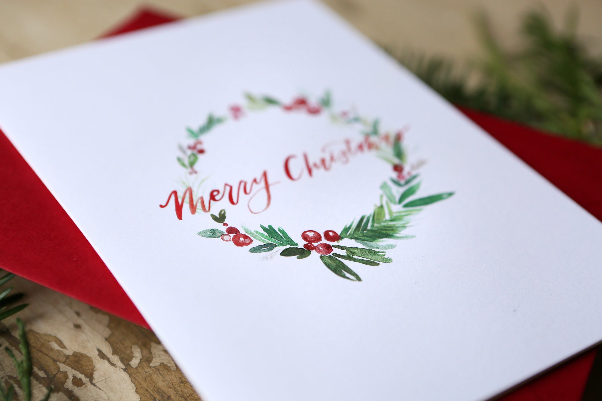 Christmas Card | Merry Christmas Watercolor Wreath